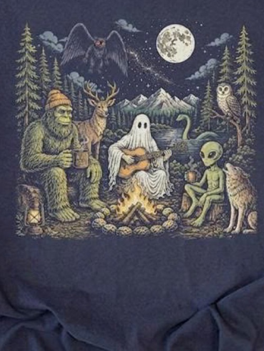 Ghost Campfire Graphic T-Shirt - Navy Blue - Picture 2 of 2